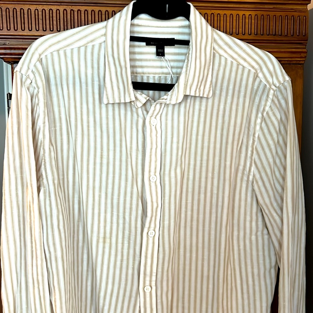 Express Tan/white Button Down- Linen/cotton Blend